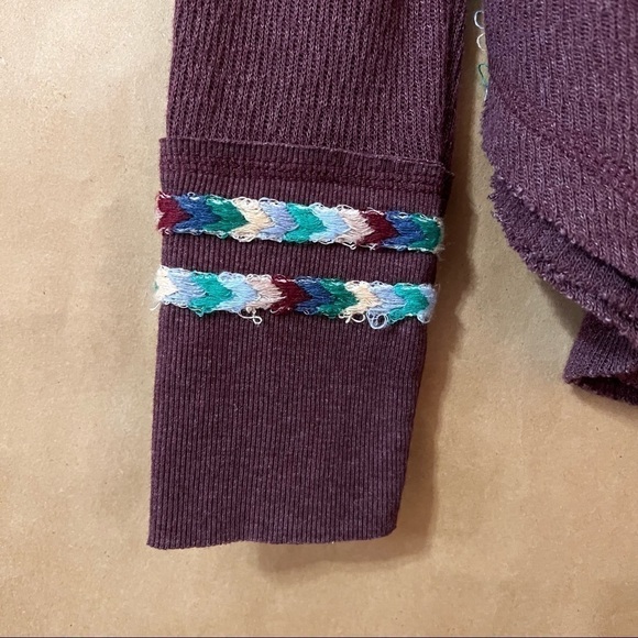 Free People | NWT Rainbow Thermal Henley Tee Long Sleeve in Wine Size XS - Picture 11 of 16